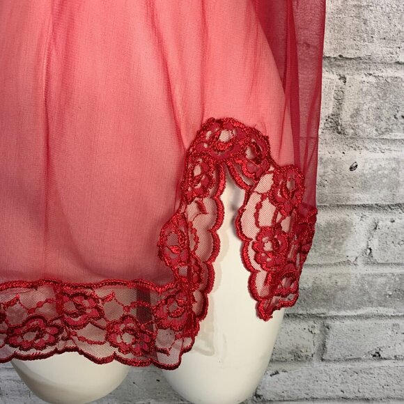 Fredricks of Hollywood Red Sheer Mesh Lace Babydoll Camisole Slip Lingerie - Picture 5 of 16